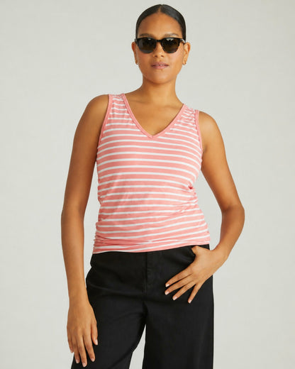 Universal Standard Double V Tank - Portrait Pink/White Stripe