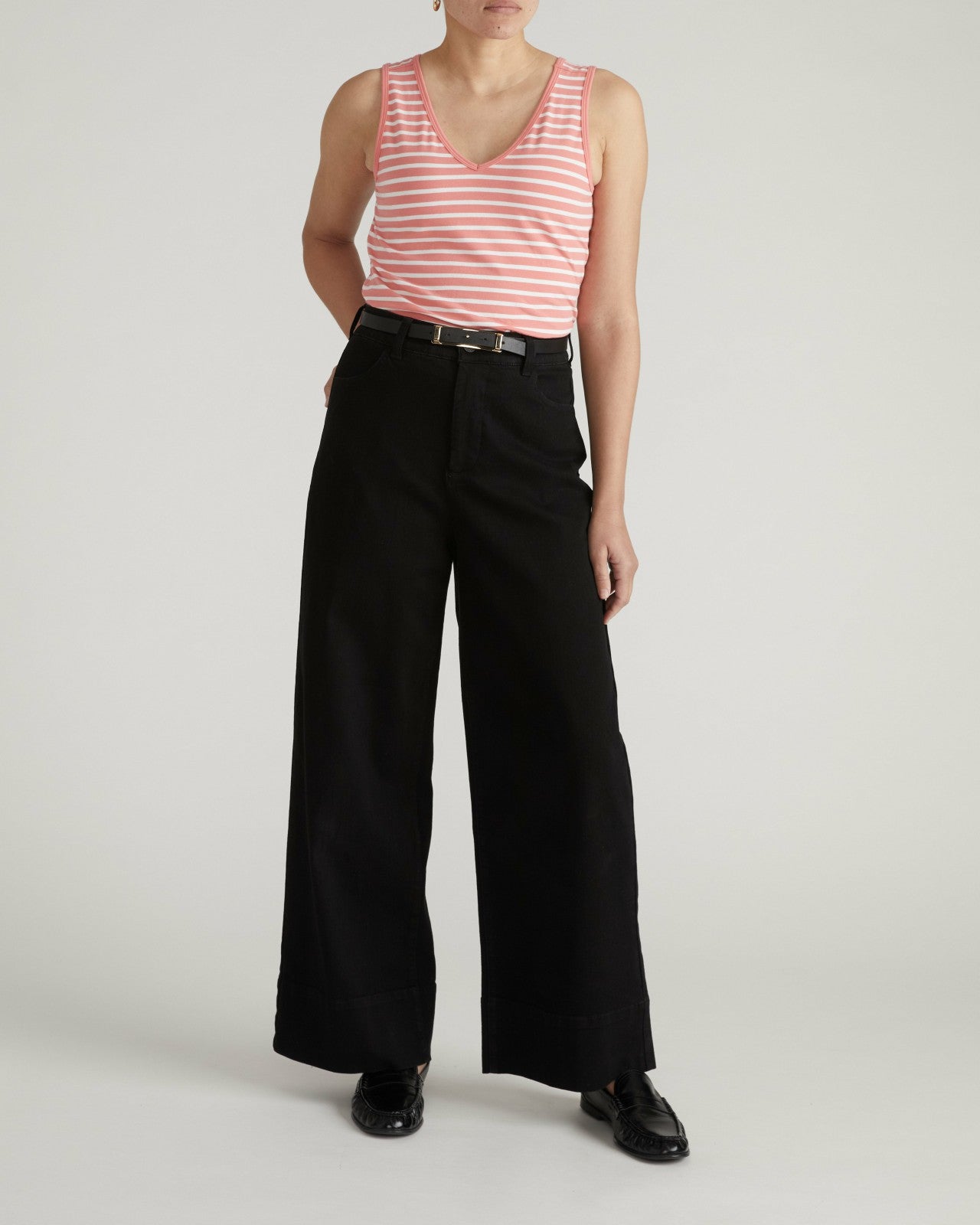 Universal Standard Double V Tank - Portrait Pink/White Stripe