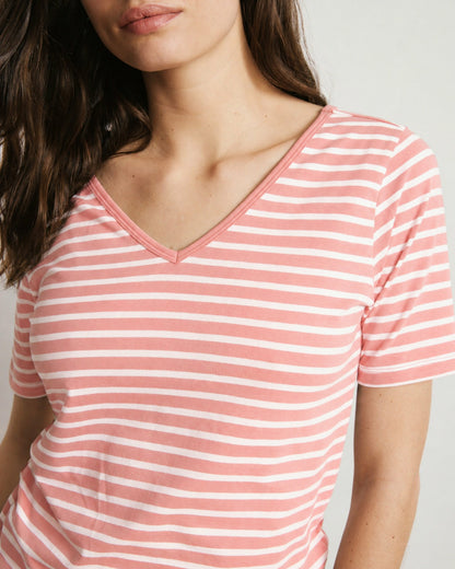Universal Standard Double V Tee - Portrait Pink/White Stripe