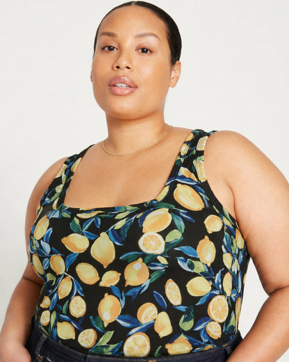 Universal Standard Square Neck Tank Top - Black Limoncello Print