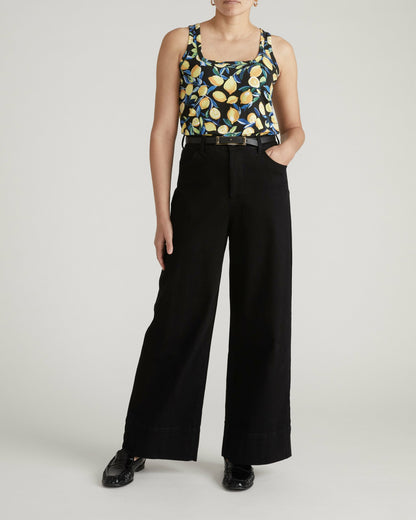 Universal Standard Square Neck Tank Top - Black Limoncello Print