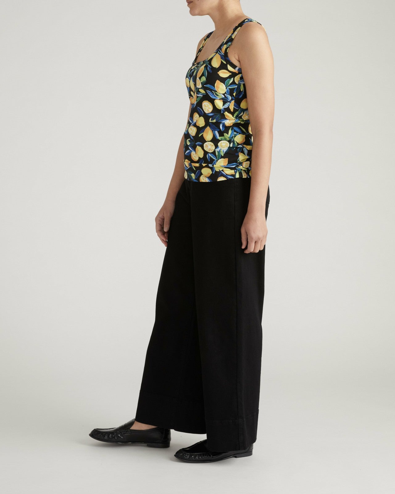 Universal Standard Square Neck Tank Top - Black Limoncello Print