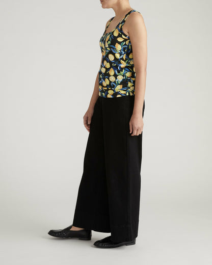 Universal Standard Square Neck Tank Top - Black Limoncello Print