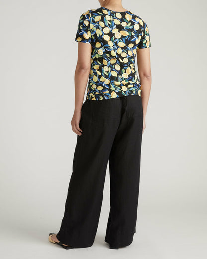 Universal Standard Scoop Neck Tee - Black Limoncello Print