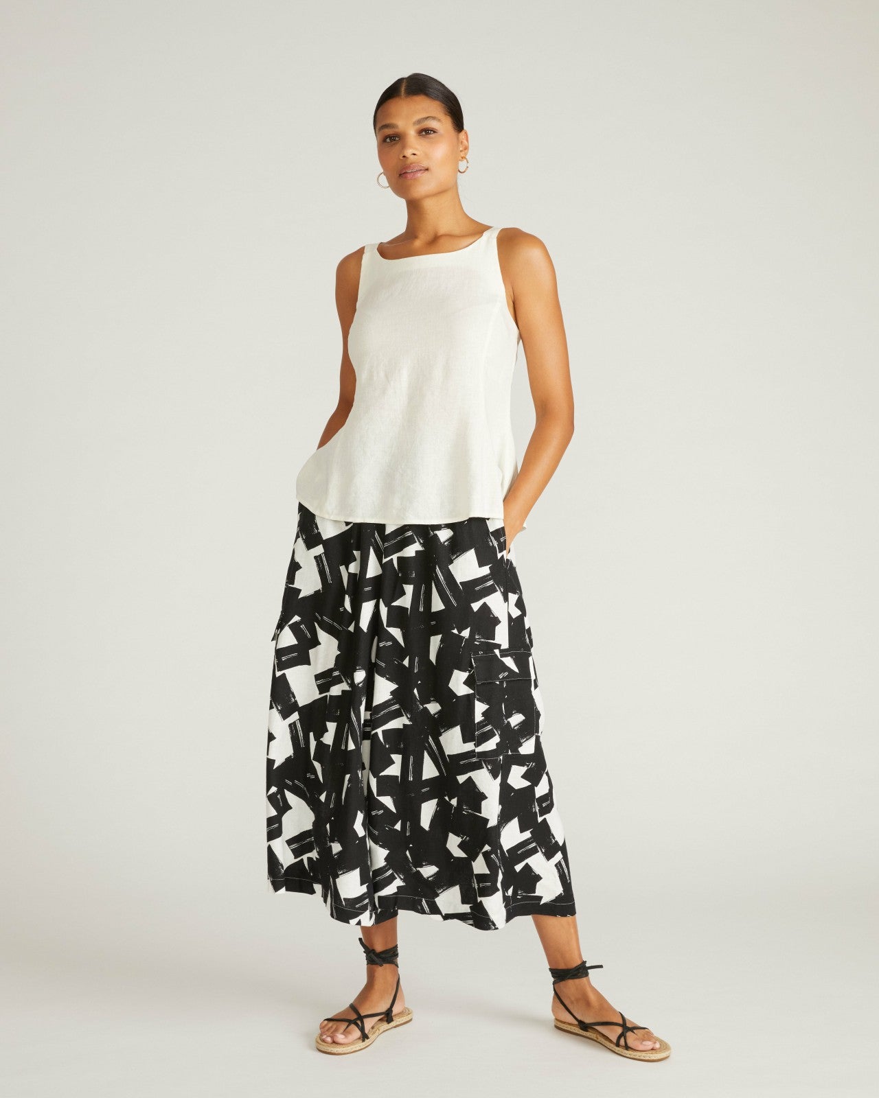 Universal Standard Palazzo Cargo Linen Blend Pant - Santiago Print