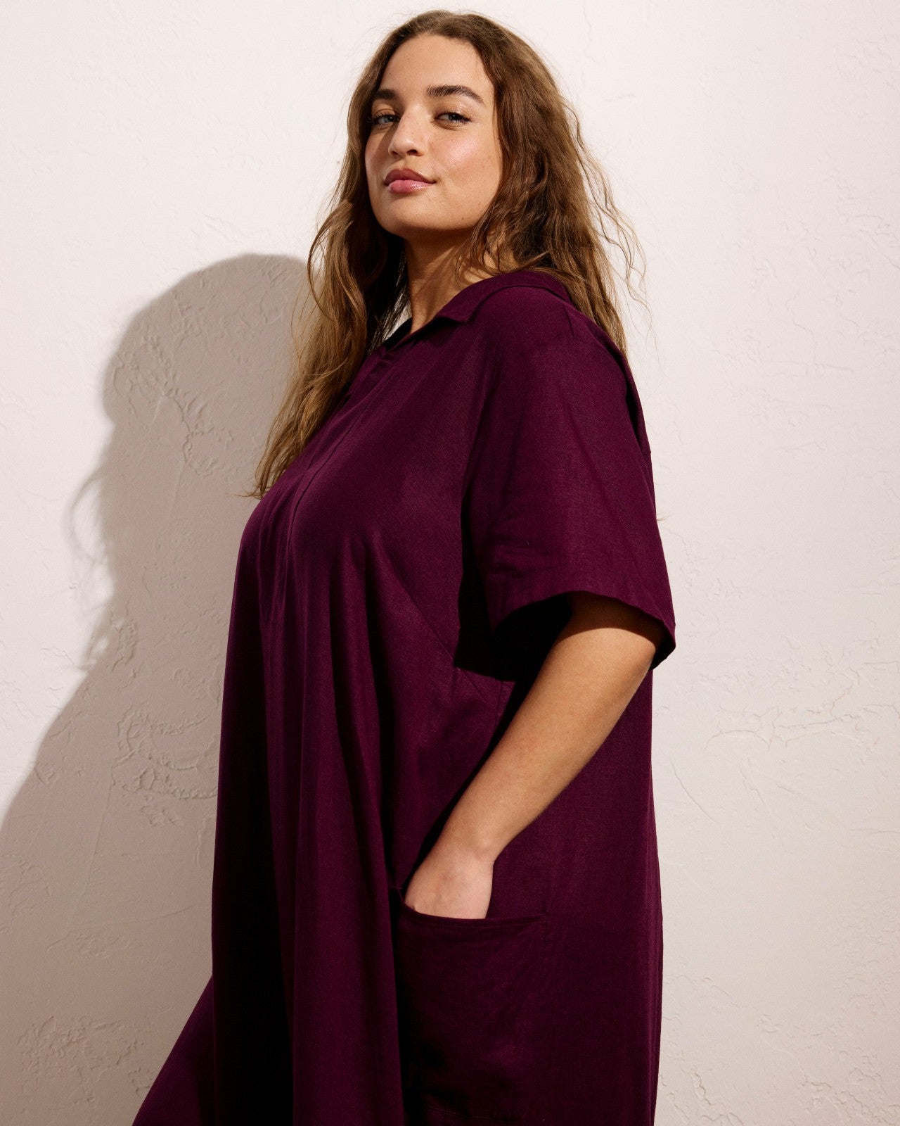 Universal Standard Padma Polo Neck Linen Blend Dress - Acai