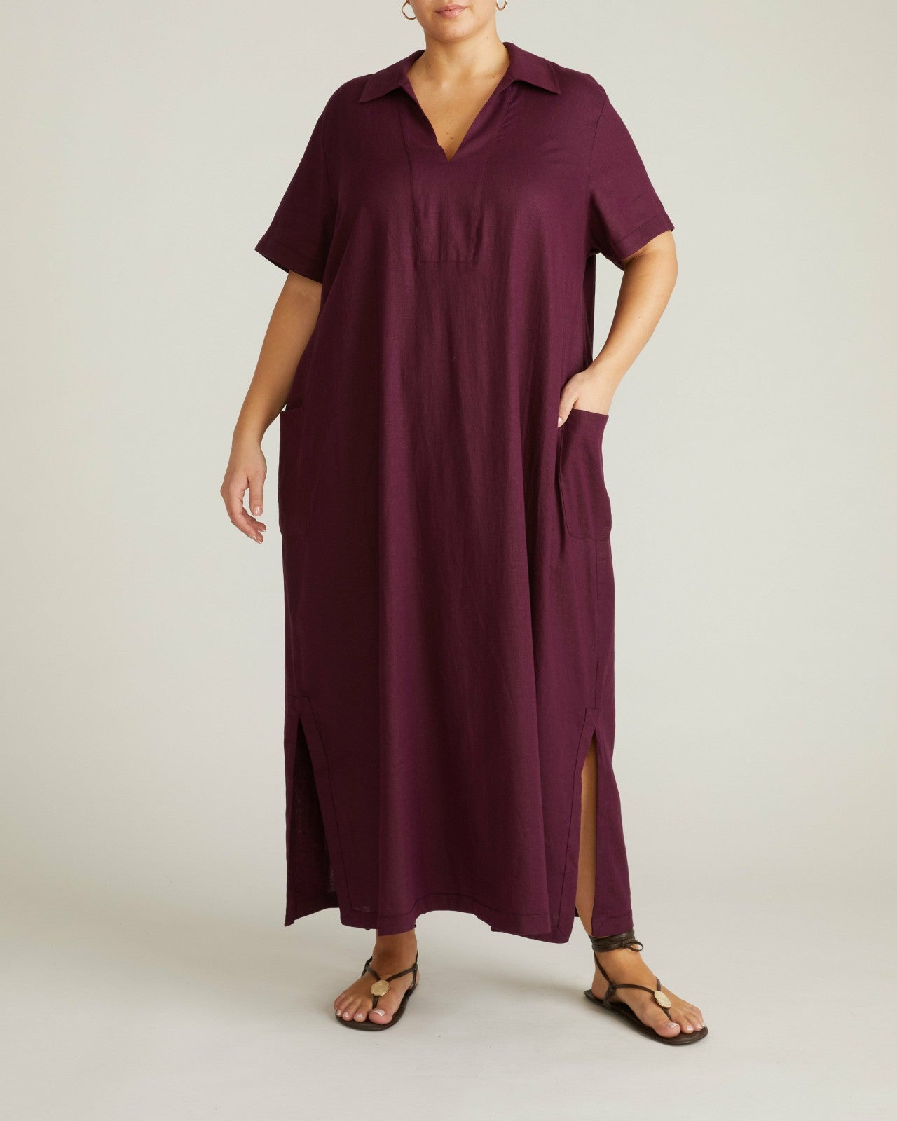 Universal Standard Padma Polo Neck Linen Blend Dress - Acai