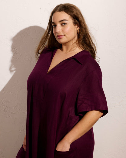 Universal Standard Padma Polo Neck Linen Blend Dress - Acai