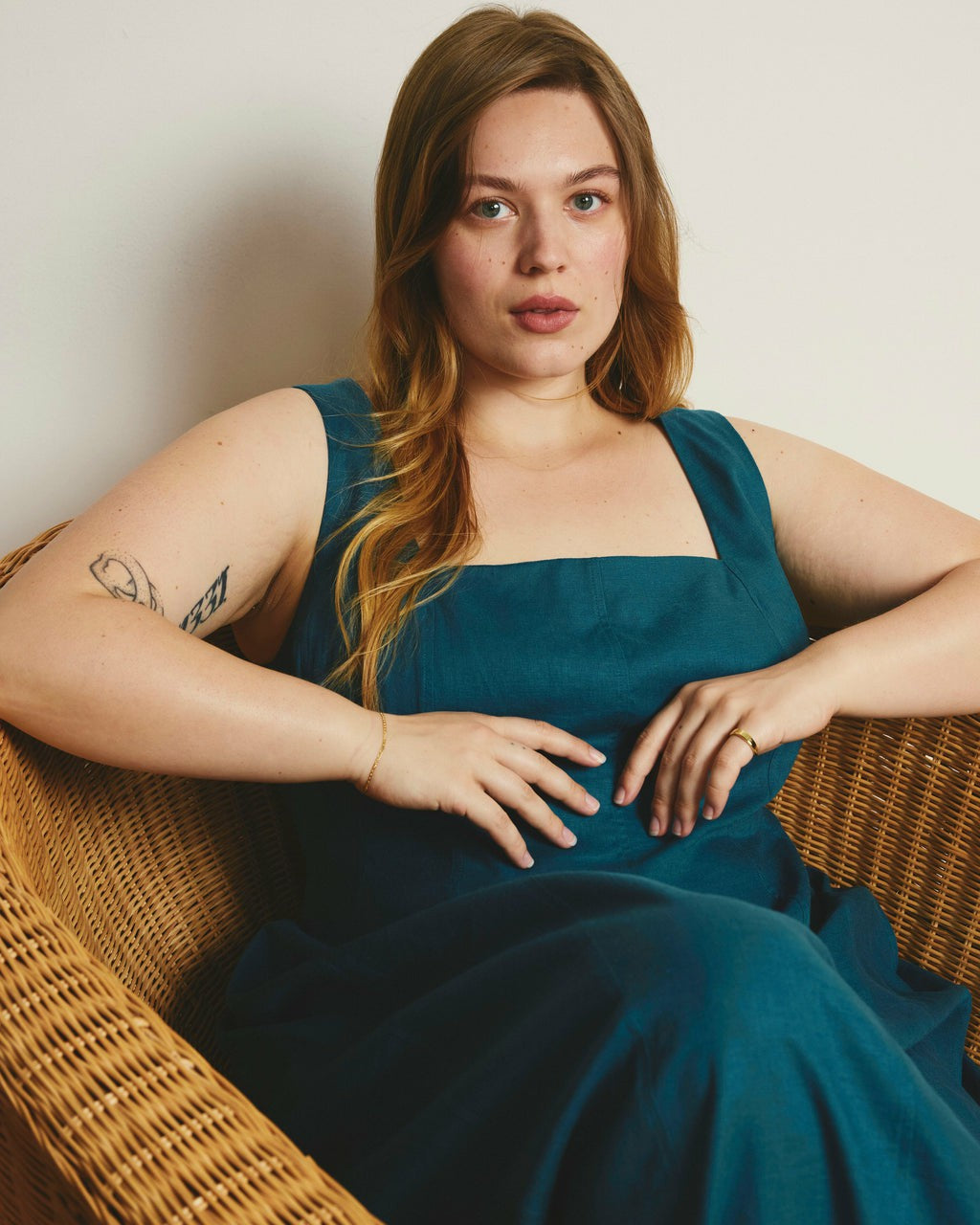 Universal Standard Saulay Square Neck Linen Blend Midi Dress - Ink Blue
