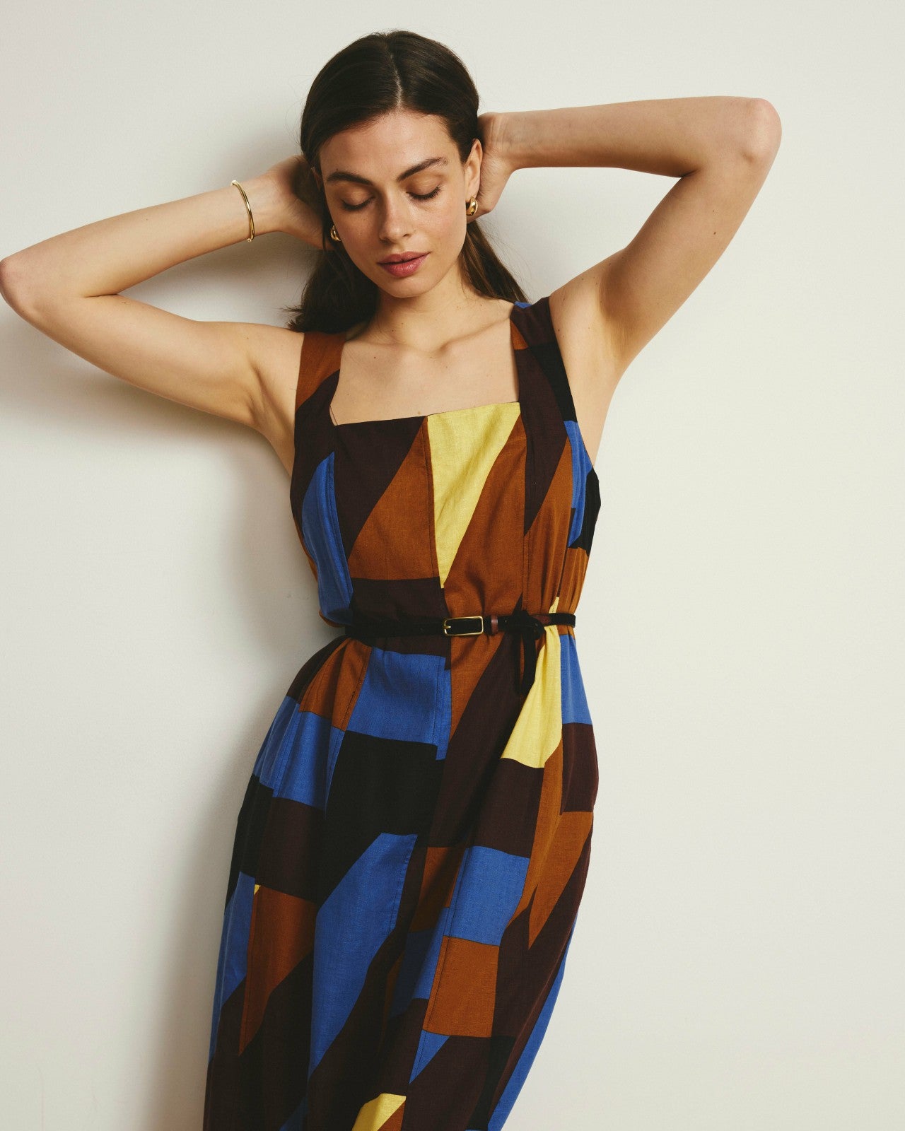 Universal Standard Saulay Square Neck Linen Blend Midi Dress - Beach Ombra Print