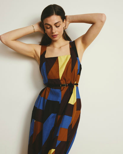 Universal Standard Saulay Square Neck Linen Blend Midi Dress - Beach Ombra Print