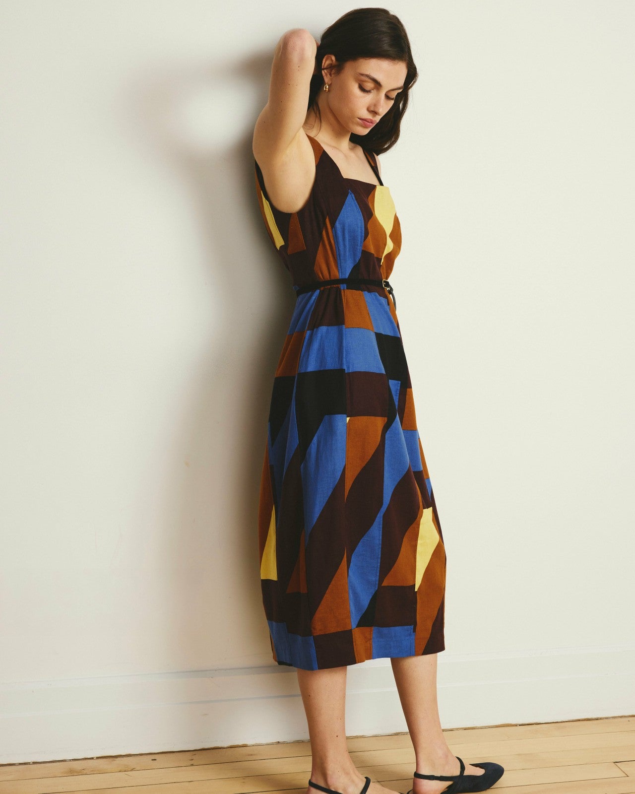 Universal Standard Saulay Square Neck Linen Blend Midi Dress - Beach Ombra Print