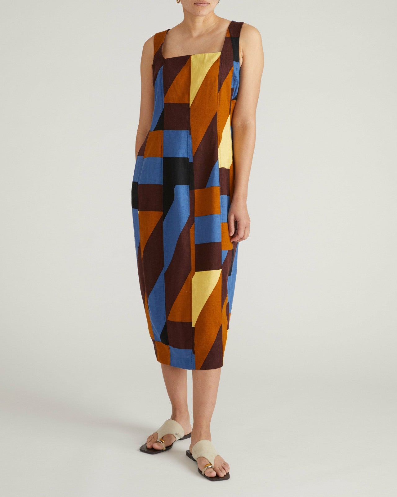 Universal Standard Saulay Square Neck Linen Blend Midi Dress - Beach Ombra Print