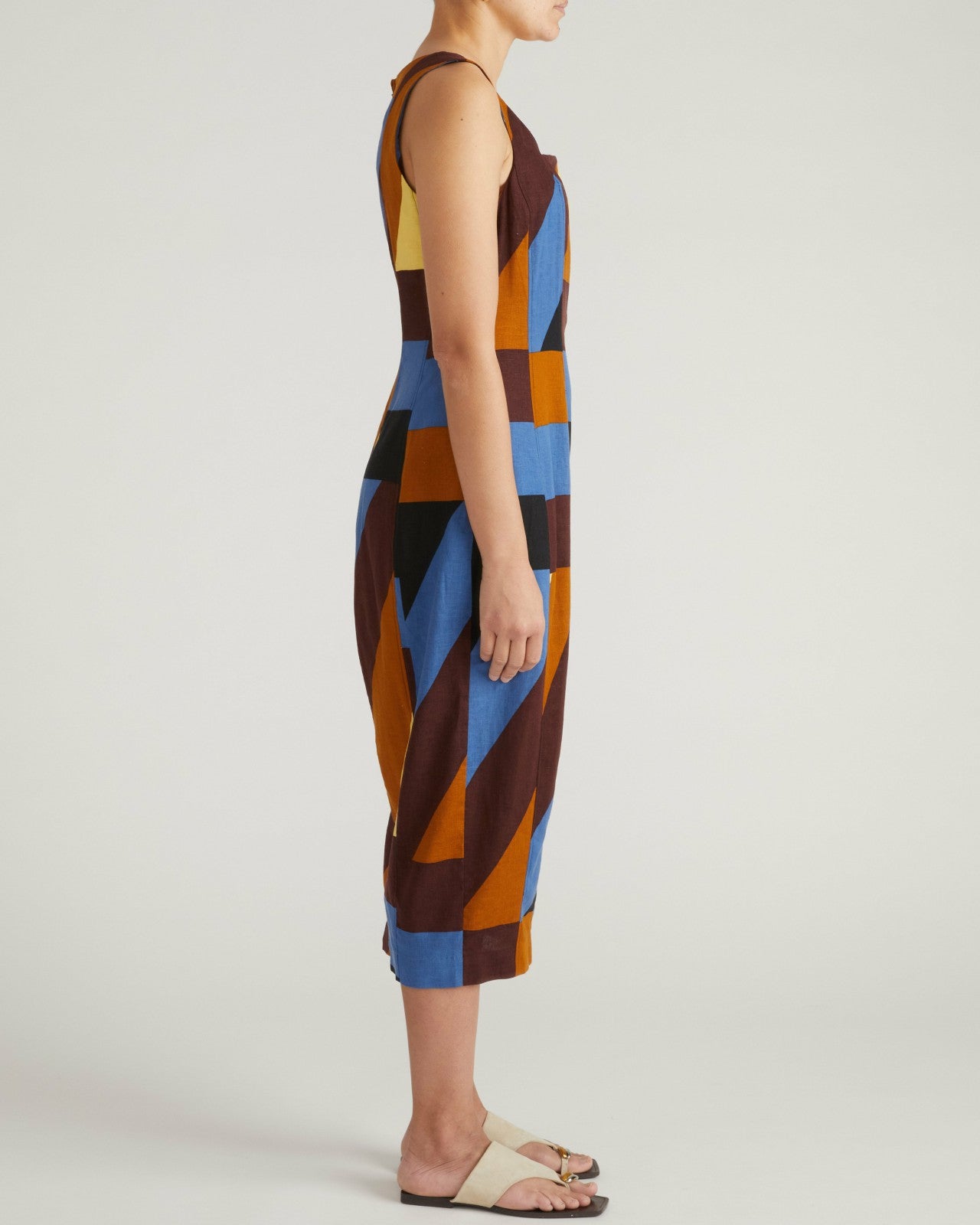 Universal Standard Saulay Square Neck Linen Blend Midi Dress - Beach Ombra Print