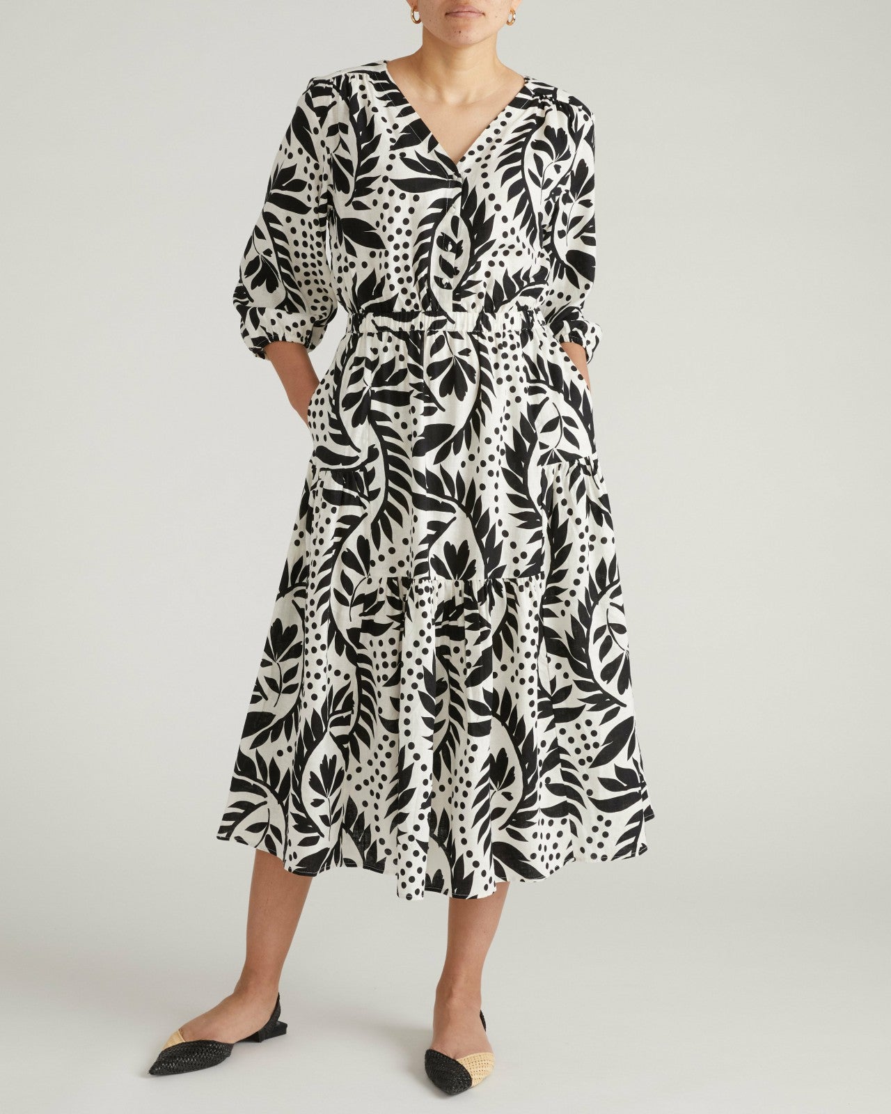 Universal Standard Sorrento Linen Blend Midi Dress - Vine Print