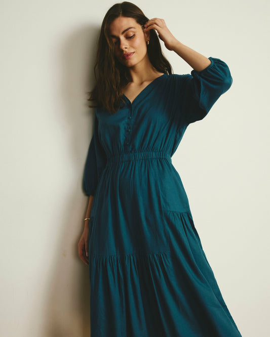 Universal Standard Sorrento Linen Blend Midi Dress - Ink Blue