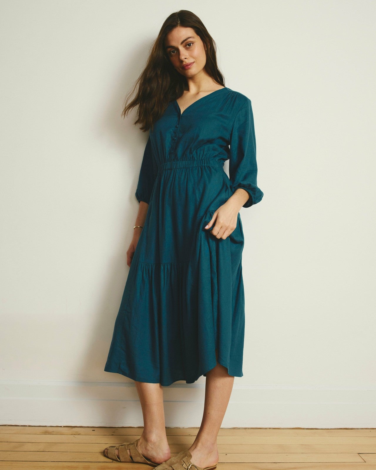 Universal Standard Sorrento Linen Blend Midi Dress - Ink Blue