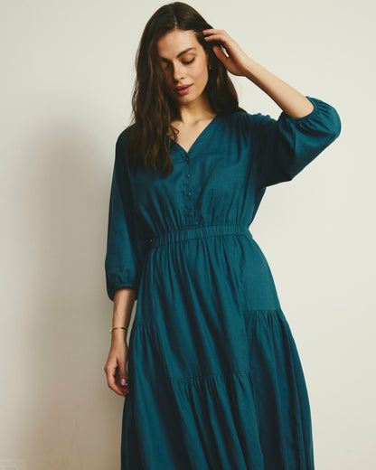 Universal Standard Sorrento Linen Blend Midi Dress - Ink Blue