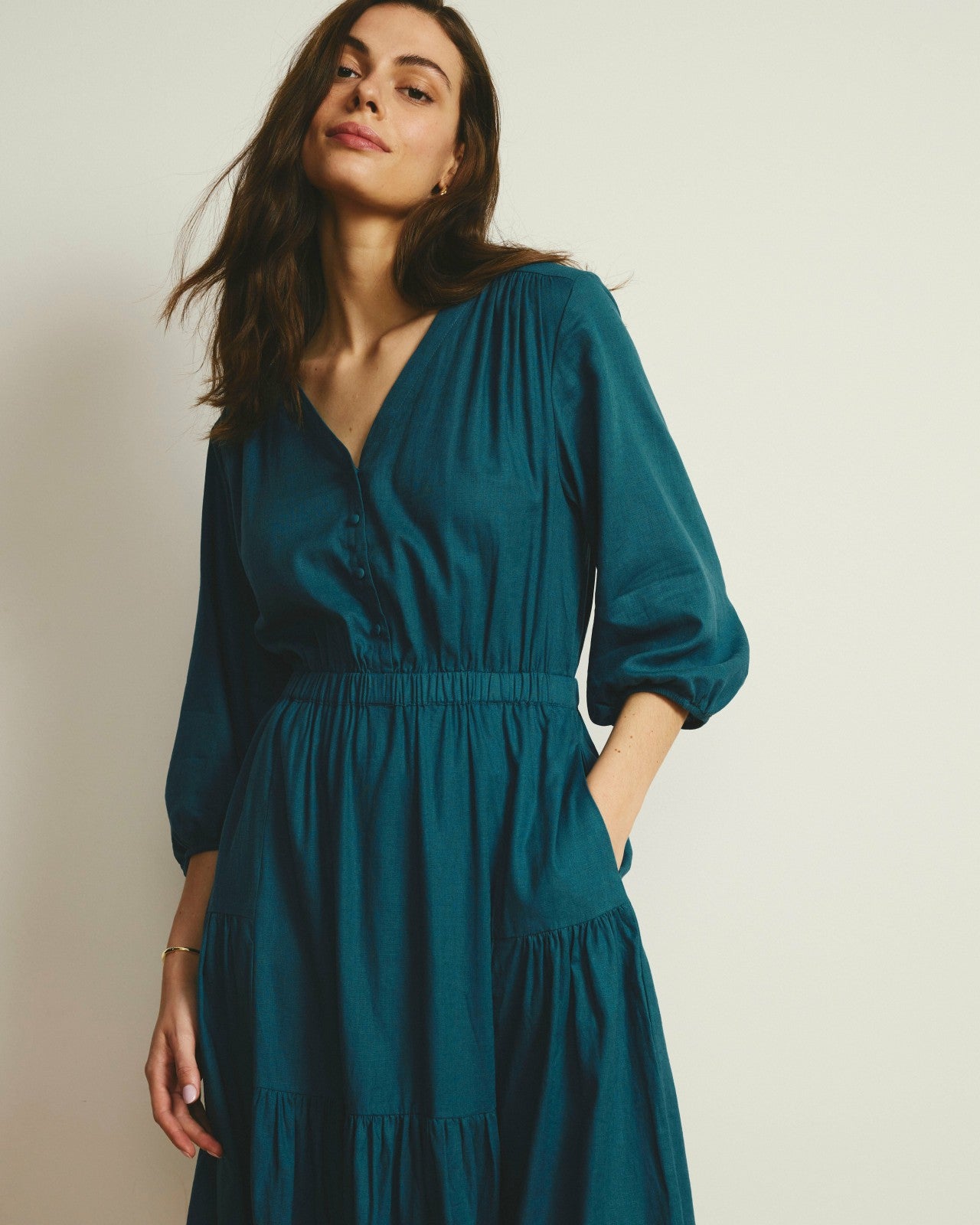 Universal Standard Sorrento Linen Blend Midi Dress - Ink Blue