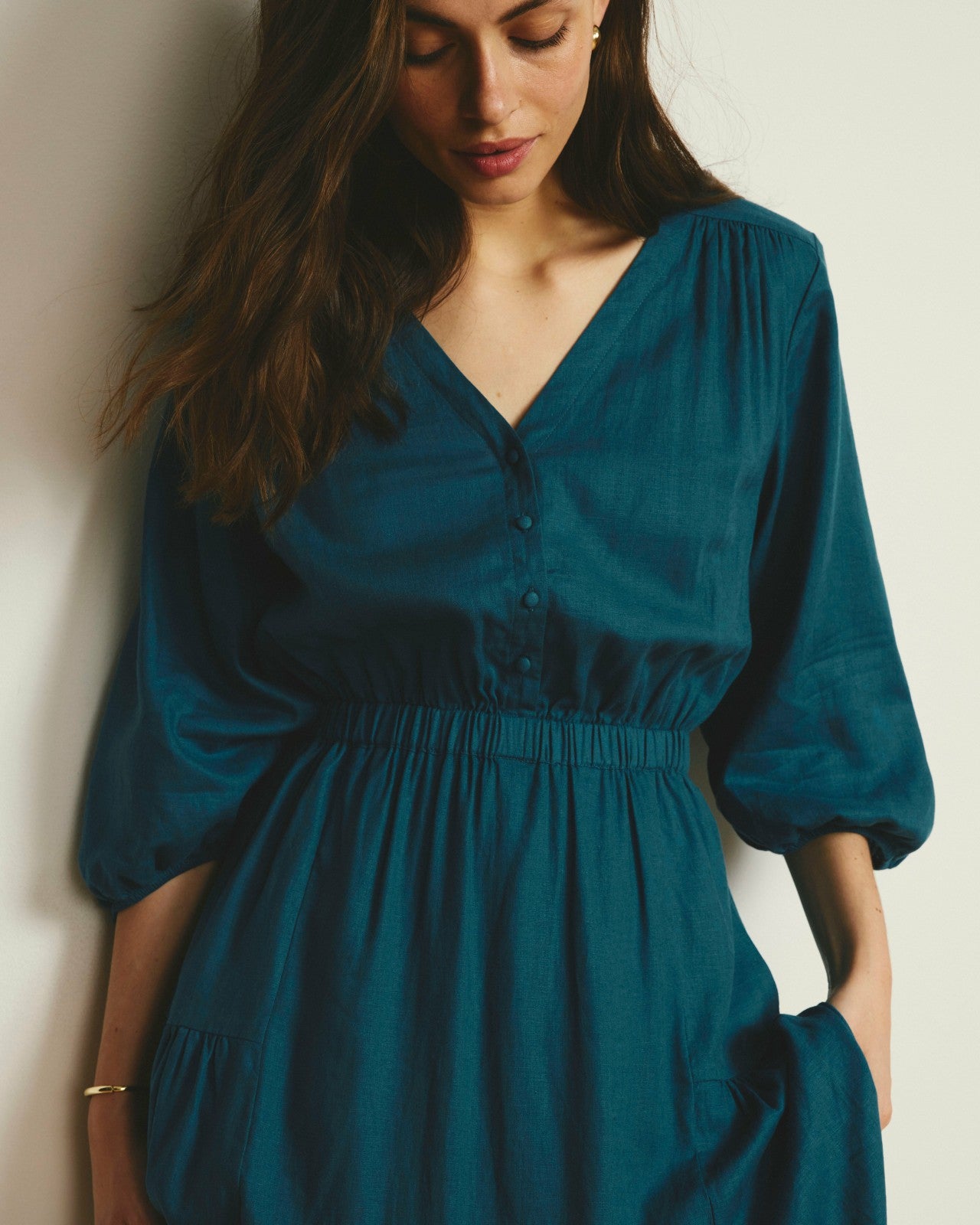 Universal Standard Sorrento Linen Blend Midi Dress - Ink Blue