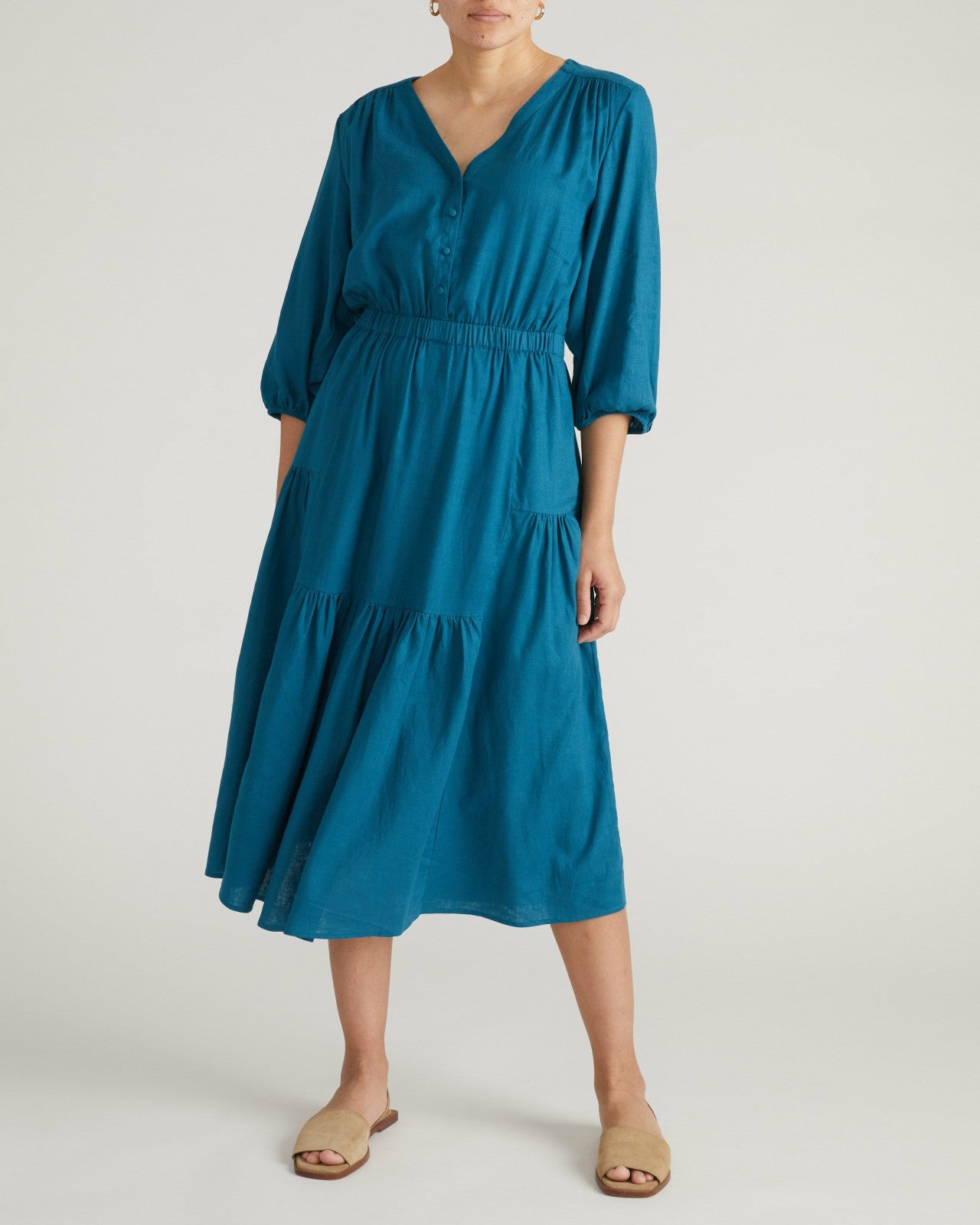 Universal Standard Sorrento Linen Blend Midi Dress - Ink Blue
