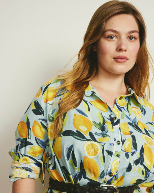 Universal Standard Odeon Linen Blend Shirtdress - Limoncello Print