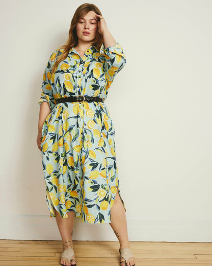 Universal Standard Odeon Linen Blend Shirtdress - Limoncello Print