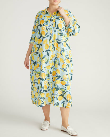 Universal Standard Odeon Linen Blend Shirtdress - Limoncello Print