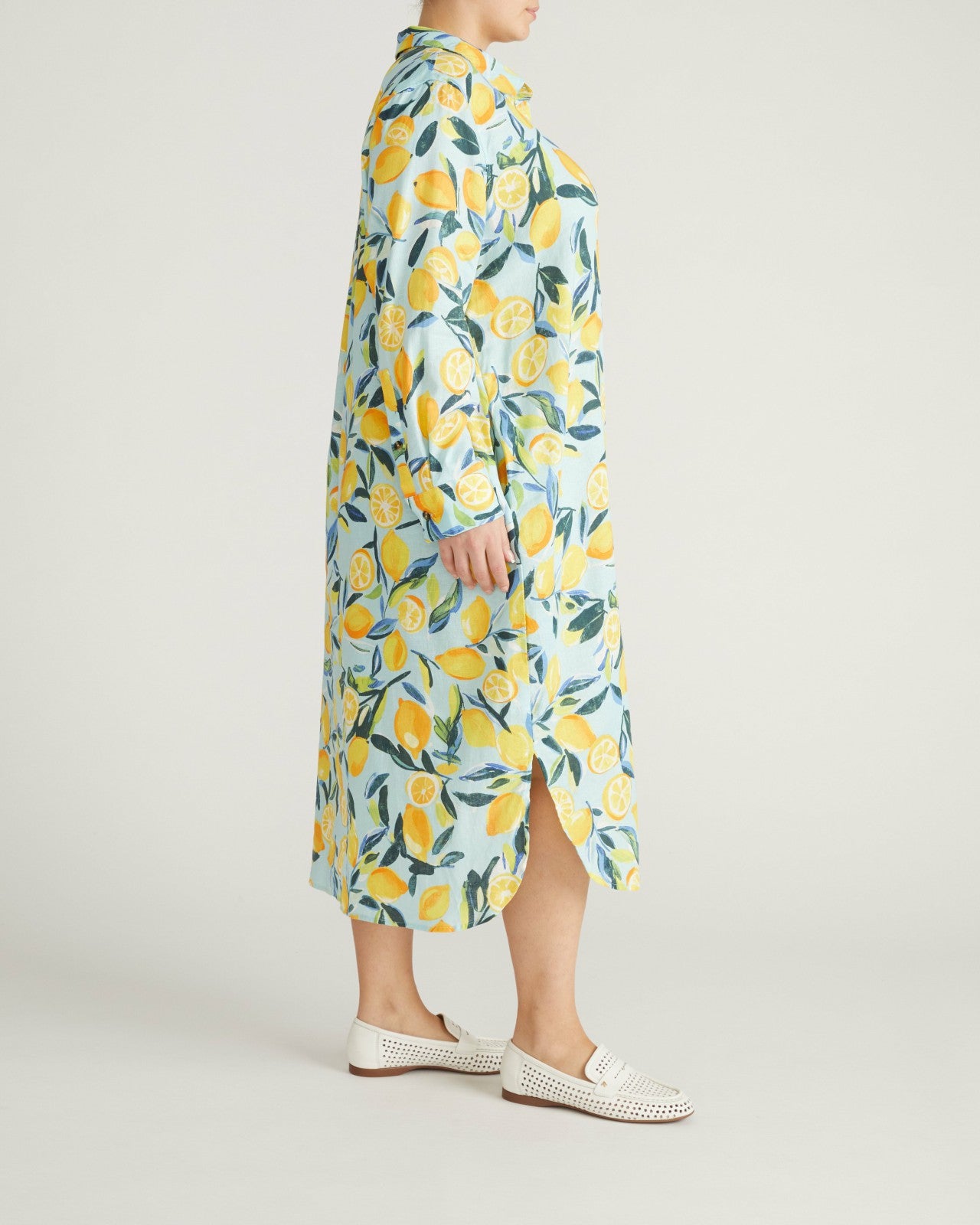 Universal Standard Odeon Linen Blend Shirtdress - Limoncello Print