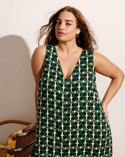 Universal Standard Islet Button-Down Linen Blend Maxi Dress - Green Trellis Print