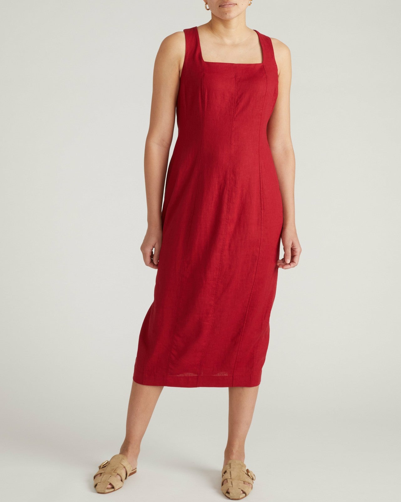 Universal Standard Saulay Square Neck Linen Blend Midi Dress - Vibrant Red