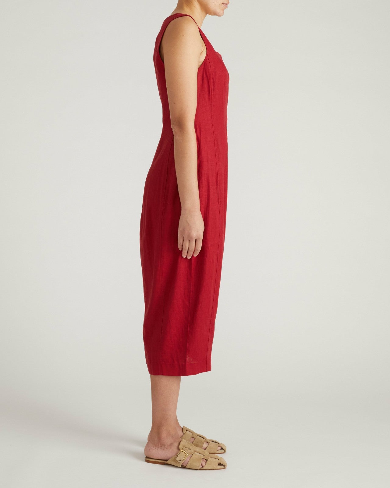 Universal Standard Saulay Square Neck Linen Blend Midi Dress - Vibrant Red