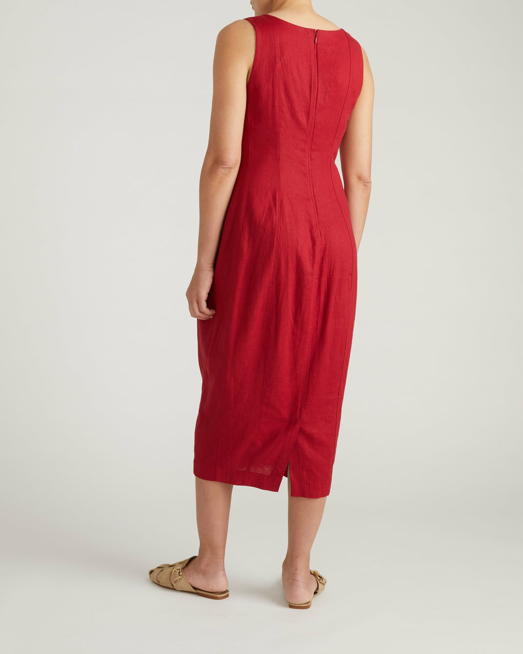 Universal Standard Saulay Square Neck Linen Blend Midi Dress - Vibrant Red