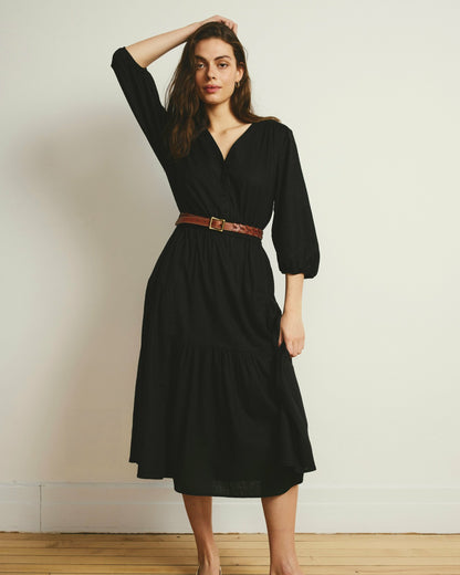 Universal Standard Sorrento Linen Blend Midi Dress - Black
