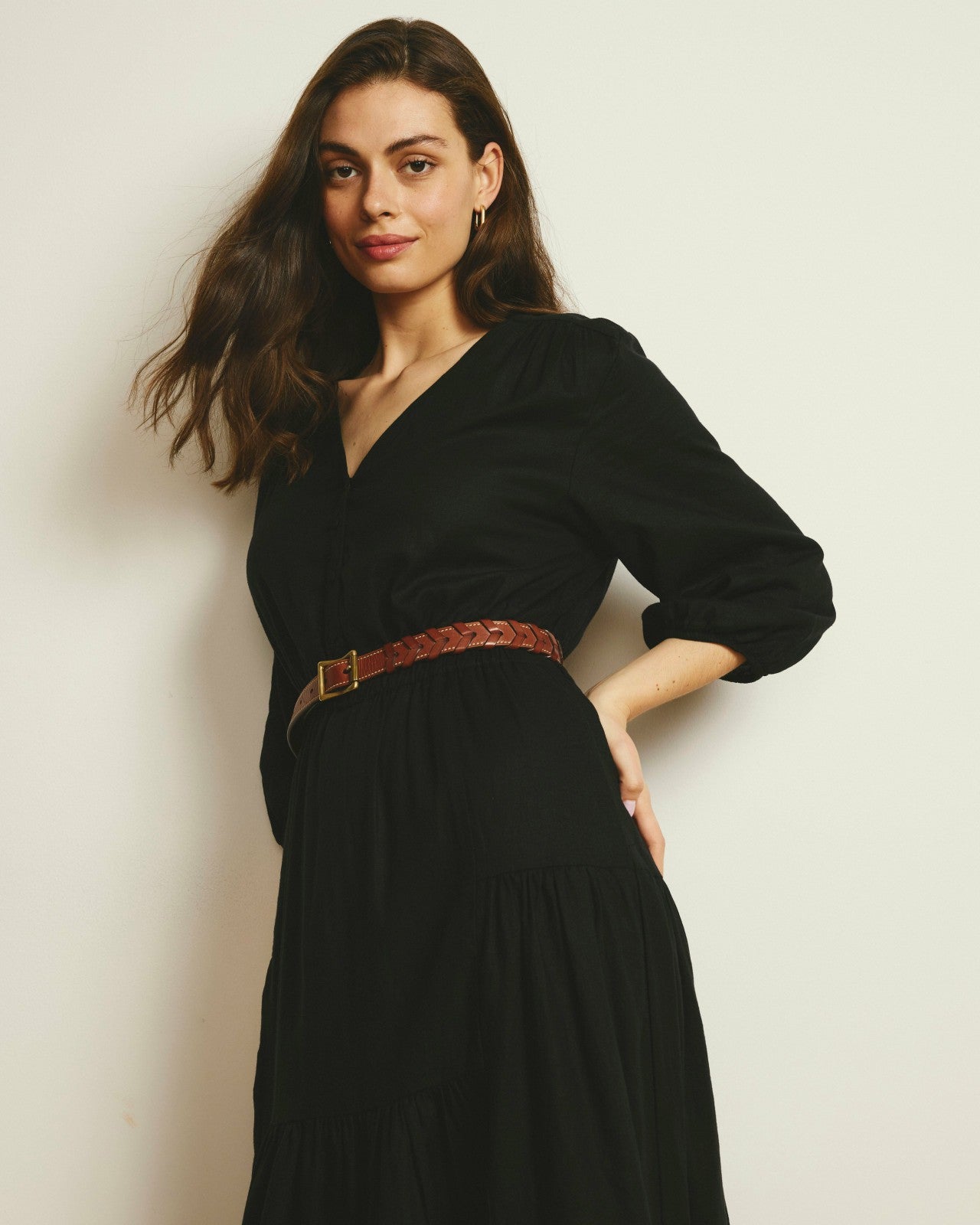 Universal Standard Sorrento Linen Blend Midi Dress - Black