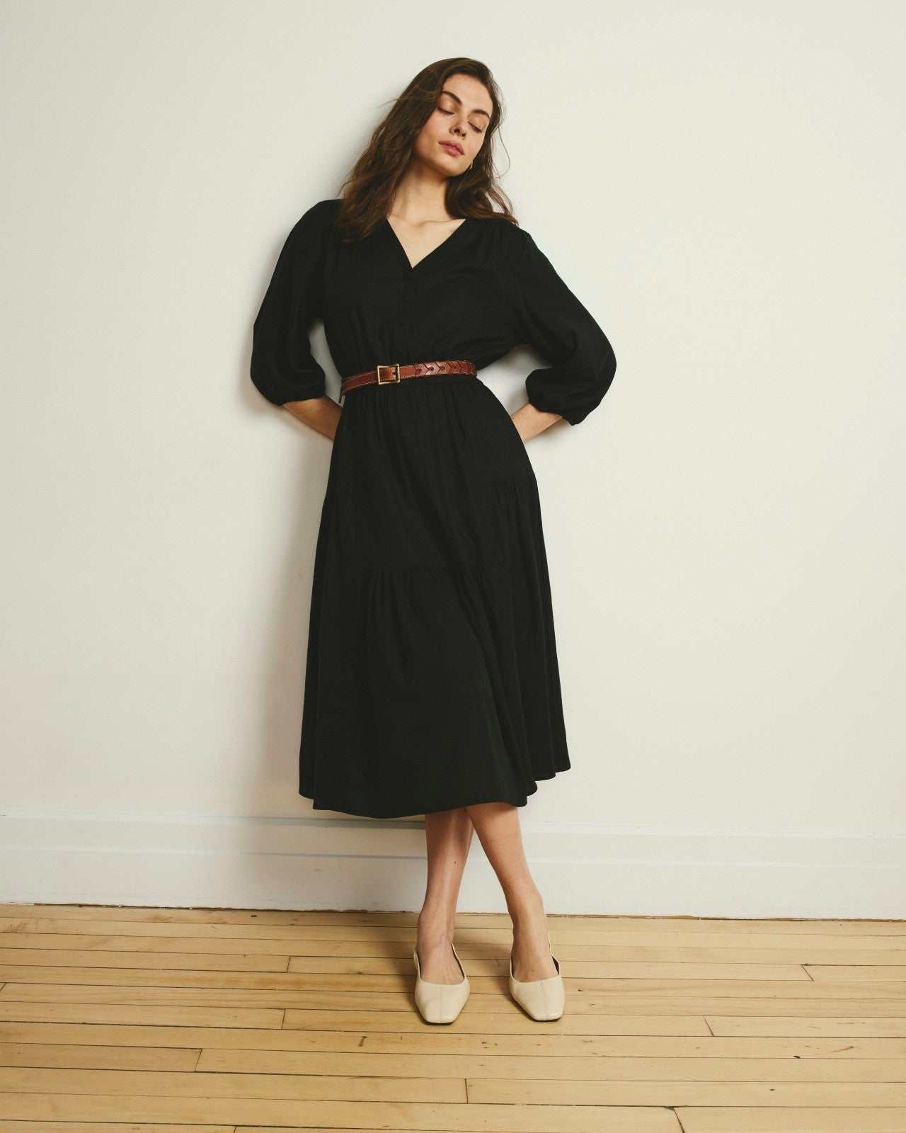 Universal Standard Sorrento Linen Blend Midi Dress - Black