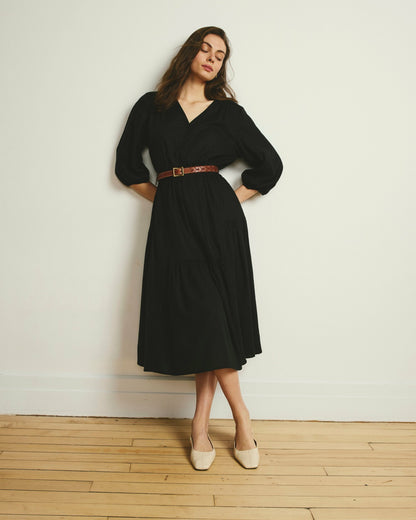 Universal Standard Sorrento Linen Blend Midi Dress - Black