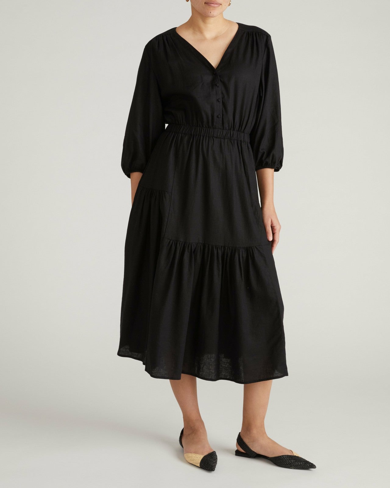 Universal Standard Sorrento Linen Blend Midi Dress - Black