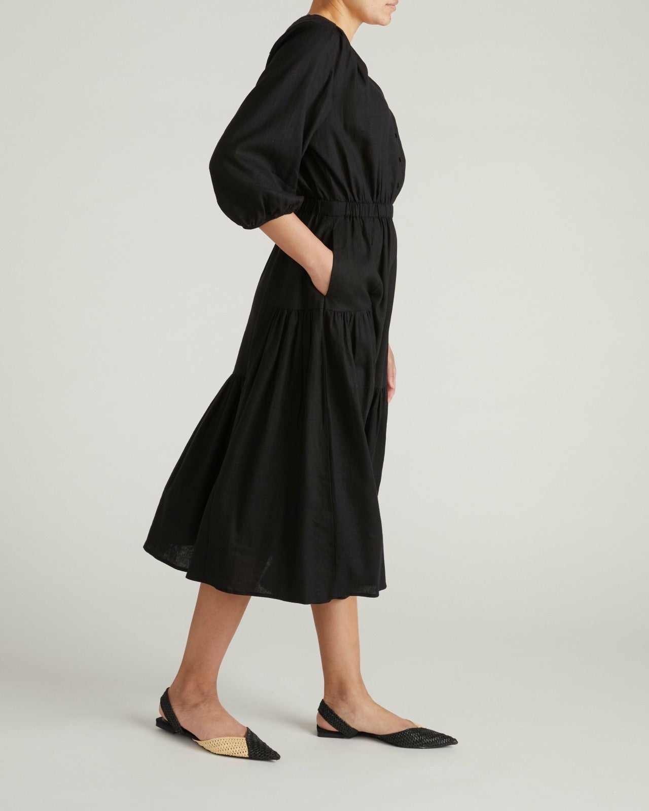 Universal Standard Sorrento Linen Blend Midi Dress - Black