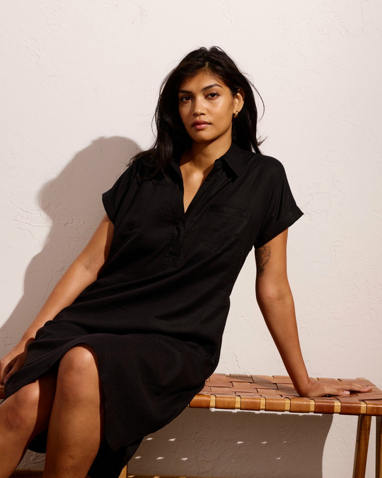 Universal Standard Sunshine Linen Blend Polo Dress - Black