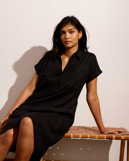 Universal Standard Sunshine Linen Blend Polo Dress - Black