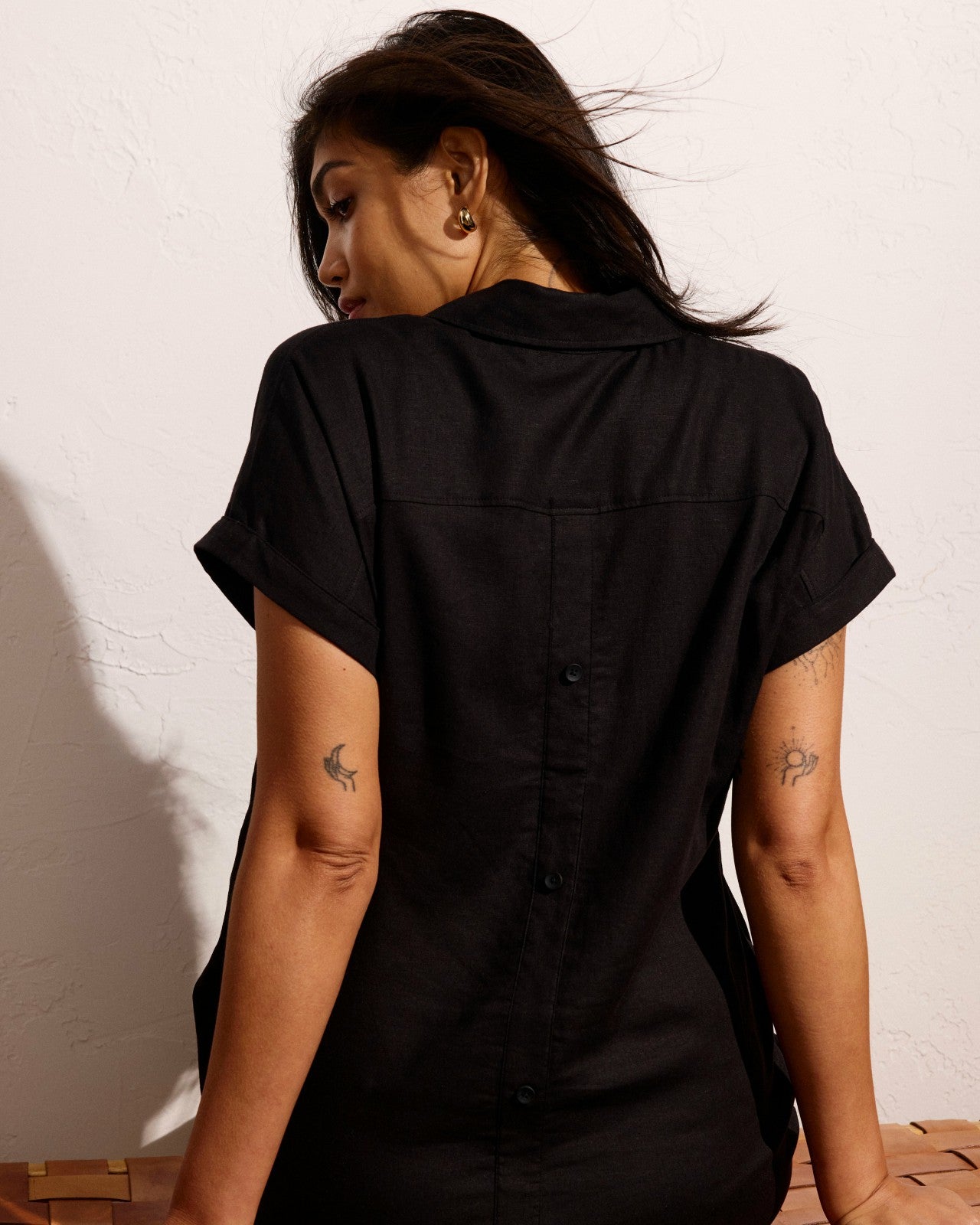Universal Standard Sunshine Linen Blend Polo Dress - Black