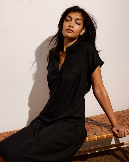 Universal Standard Sunshine Linen Blend Polo Dress - Black