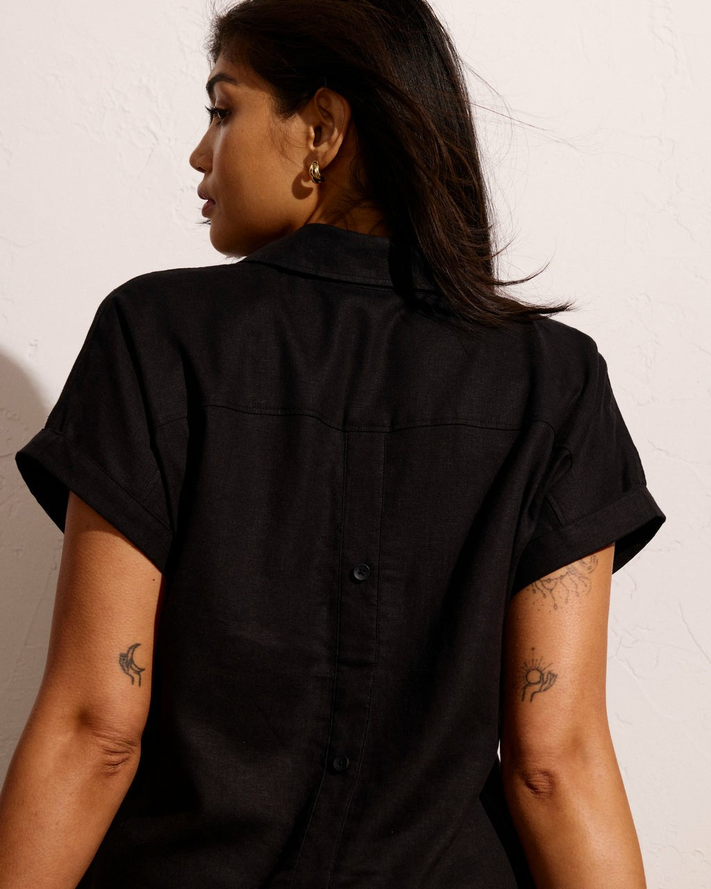 Universal Standard Sunshine Linen Blend Polo Dress - Black