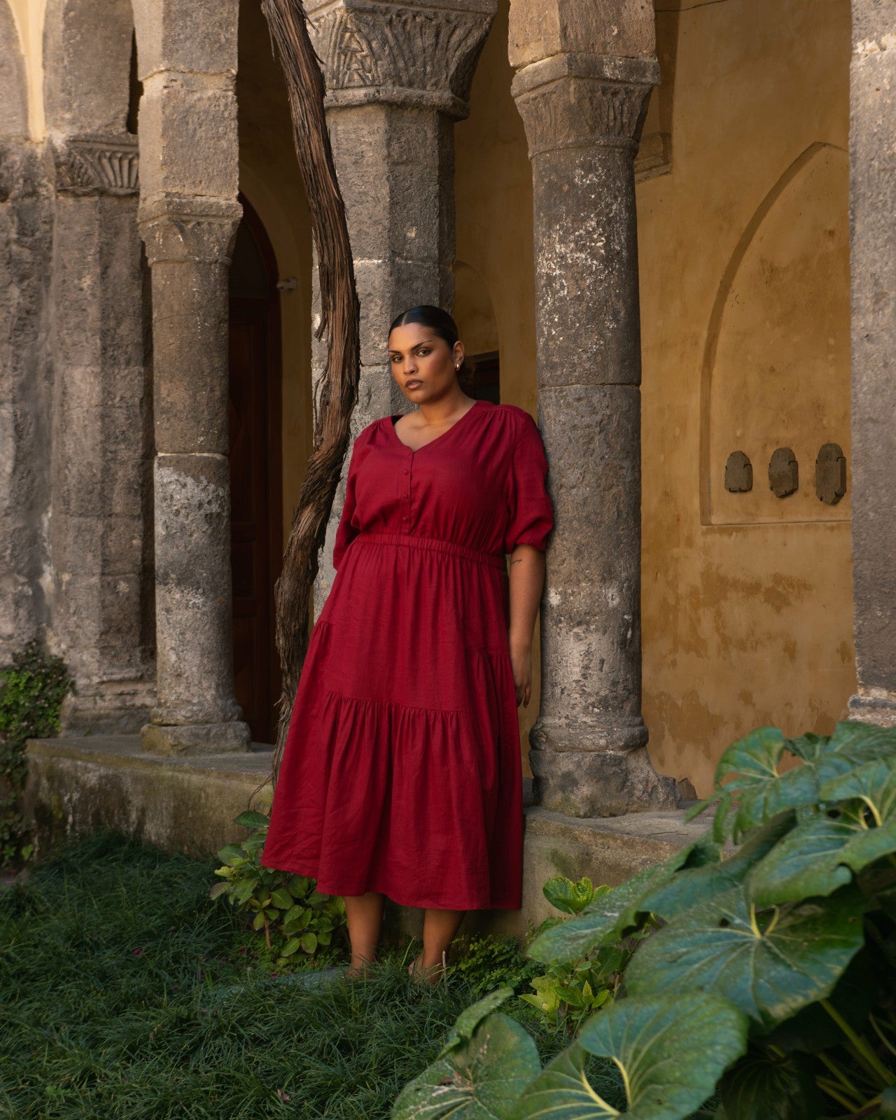 Universal Standard Sorrento Linen Blend Midi Dress - Vibrant Red