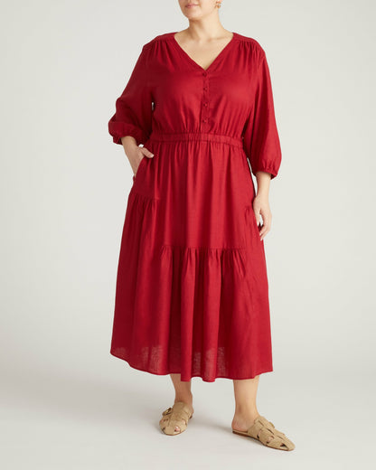 Universal Standard Sorrento Linen Blend Midi Dress - Vibrant Red