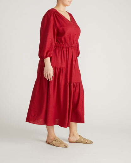 Universal Standard Sorrento Linen Blend Midi Dress - Vibrant Red