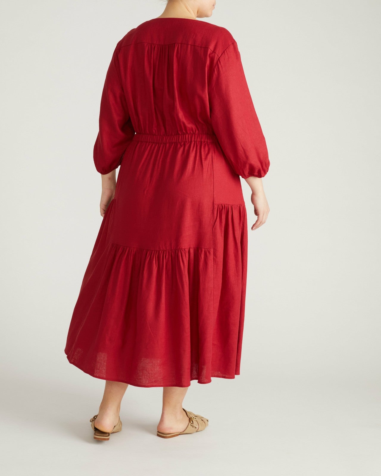 Universal Standard Sorrento Linen Blend Midi Dress - Vibrant Red
