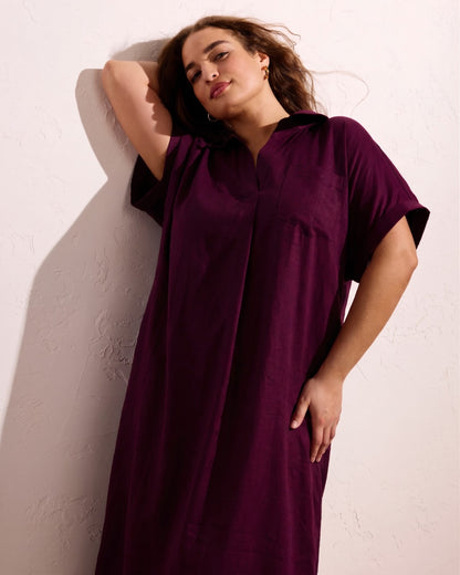 Universal Standard Sunshine Linen Blend Polo Dress - Acai