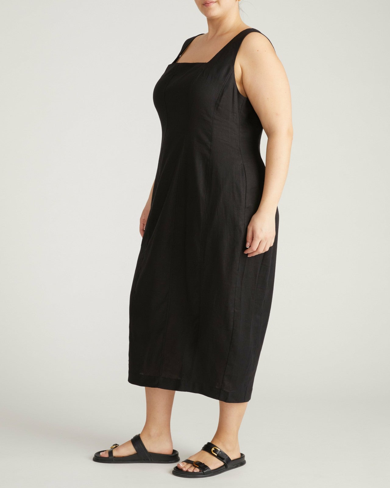 Universal Standard Saulay Square Neck Linen Blend Midi Dress - Black